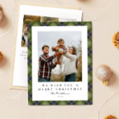 Moderne Green Plaid Familie Foto Kerstmis Feestdagenkaart