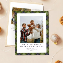 Moderne Green Plaid Familie Foto Kerstmis Feestdagenkaart