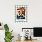 Moderne Green Plaid Familie Foto Vrolijk Kerstfees Poster (Thuiskantoor)