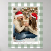 Moderne Green Plaid Familie Foto Vrolijk Kerstfees Poster (Voorkant)