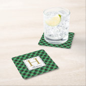 Moderne Green Pset Check Gold Accents, Monogramed Kartonnen Onderzetters (Insitu)