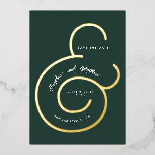 Moderne Green Script Ampersand Wedding Save Date Folie Uitnodiging