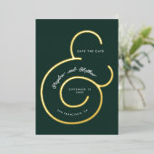 Moderne Green Script Ampersand Wedding Save Date Folie Uitnodiging (Staand Voorkant)