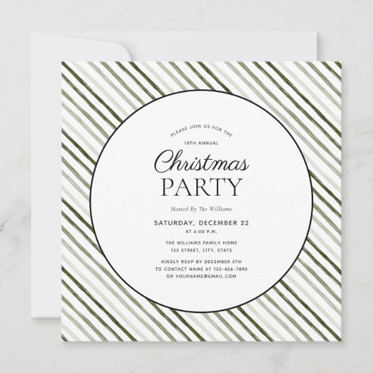 Moderne Green Stripe Script Circle Kerstparty Kaart (Voorkant)