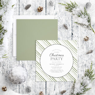 Moderne Green Stripe Script Circle Kerstparty Kaart