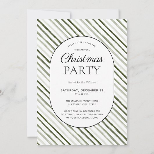 Moderne Green Stripe Script-kerstfeest Kaart (Voorkant)