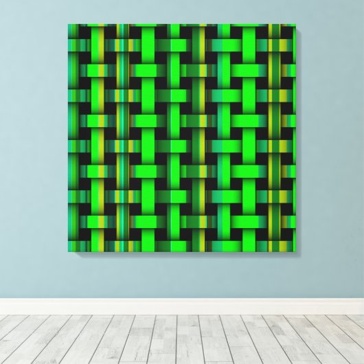 Moderne Green Stripes Weave Pattern Canvas Art (Insitu (Houten vloer))