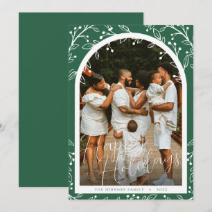 Moderne Greenery Arch Family Photo Holiday Card Feestdagenkaart