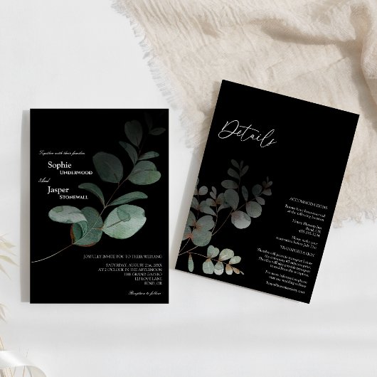 Moderne Greenery Black — allemaal in één bruiloft Kaart