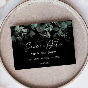 Moderne Greenery Black Flat Save the Date Kaart