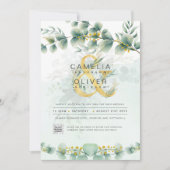 Moderne Greenery Botanical Gold Wedding Invitation Kaart (Voorkant)