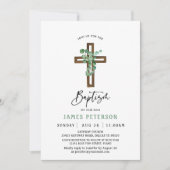 Moderne Greenery Boy Baptism Uitnodiging (Voorkant)