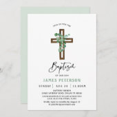Moderne Greenery Boy Baptism Uitnodiging (Voorkant / Achterkant)