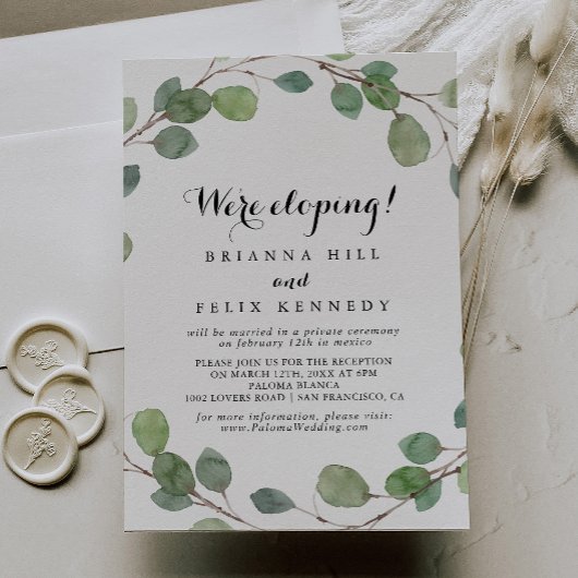 Moderne Greenery Calligraphy Elopement Reception Kaart