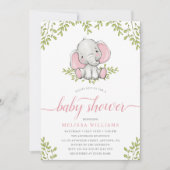 Moderne Greenery Elephant Girl Baby shower Kaart (Voorkant)