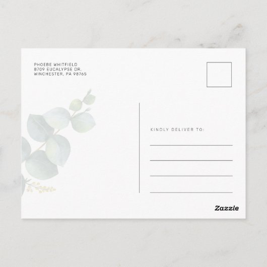 Moderne Greenery Eucalyptus Baby shower Briefkaart (Achterkant)