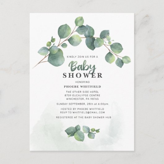 Moderne Greenery Eucalyptus Baby shower Briefkaart (Voorkant)