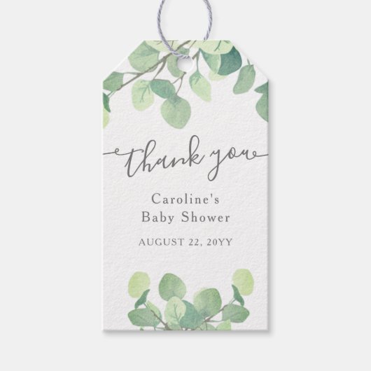Moderne Greenery Eucalyptus Baby shower Hartelijk  Cadeaulabel (Voorkant)