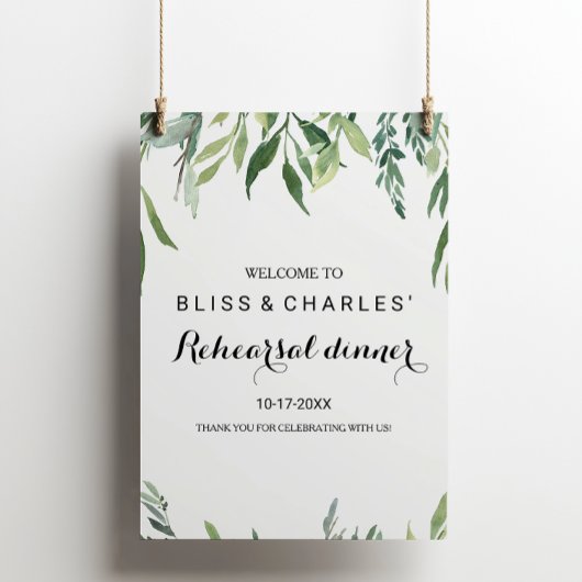 Moderne Greenery Foliage Rehearsal diner Welkom Poster
