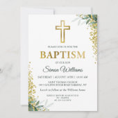 Moderne Greenery Gold Cross Glitter Baptisme Kaart (Voorkant)