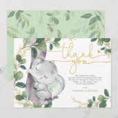 Moderne Greenery Gold Elephant Baby Hartelijk dank Kaart (Voorkant / Achterkant)