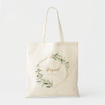 Moderne Greenery Gold Geometric Bridesmaid Tote Bag<br><div class="desc">Rustische waterverf botanische foliage groenery design en faux goudfolie bladeren en geometrisch lijst,  met een gepersonaliseerde bridesmaïde naam,  eenvoudig en elegant,  geweldig voor zomerrustige bruiloft,  botanische tuinbruiloft in de lente. Alle overeenkomende stukken in collectie bekijken</div>