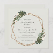 Moderne Greenery Gold Geometric Graduation Party Kaart (Voorkant / Achterkant)