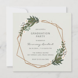 Moderne Greenery Gold Geometric Graduation Party Kaart