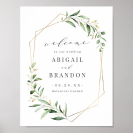 Moderne Greenery Gold Geometric Rustic Wedding Sig Poster