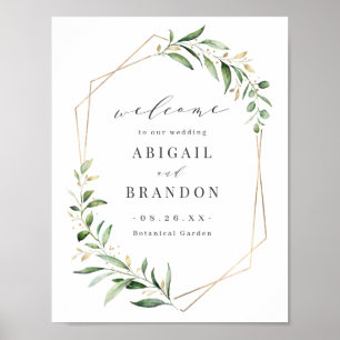 Moderne Greenery Gold Geometric Rustic Wedding Sig Poster