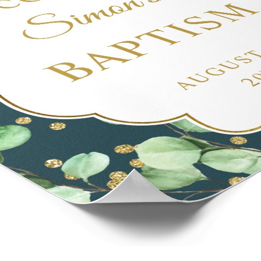 Moderne Greenery Gold Glitter Baptisme Welkom Poster (Hoek)