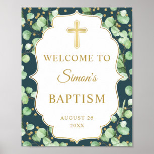 Moderne Greenery Gold Glitter Baptisme Welkom Poster