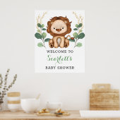 Moderne Greenery Gold Lion Baby shower Welkom Poster (Keuken)
