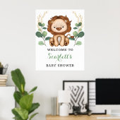 Moderne Greenery Gold Lion Baby shower Welkom Poster (Thuiskantoor)