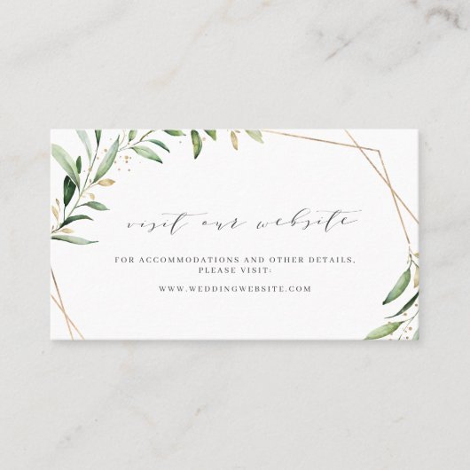 Moderne Greenery Gold Wedding-website Insteekkaart Plaatskaartje (Voorkant)