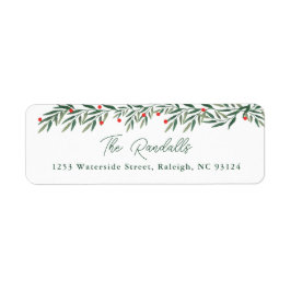 Moderne Greenery-kerstkaart — Retouradres Etiket