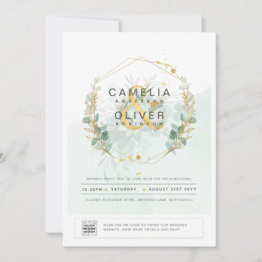 Moderne Greenery PHOTO Weddenschap QR CODE Kaart (Voorkant)