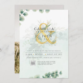 Moderne Greenery PHOTO Weddenschap QR CODE Kaart