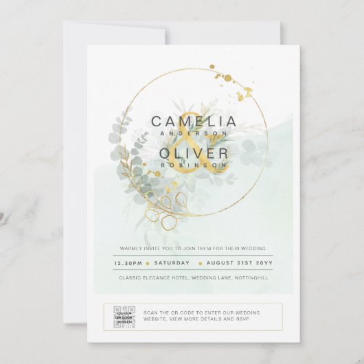 Moderne Greenery PHOTO Weddenschap QR CODE Kaart (Voorkant)