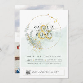 Moderne Greenery PHOTO Weddenschap QR CODE Kaart