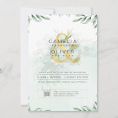 Moderne Greenery PHOTO Weddenschap QR CODE Kaart (Voorkant)