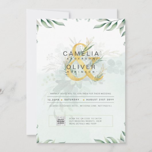 Moderne Greenery PHOTO Weddenschap QR CODE Kaart (Voorkant)