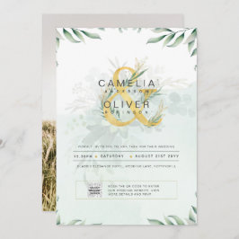 Moderne Greenery PHOTO Weddenschap QR CODE Kaart