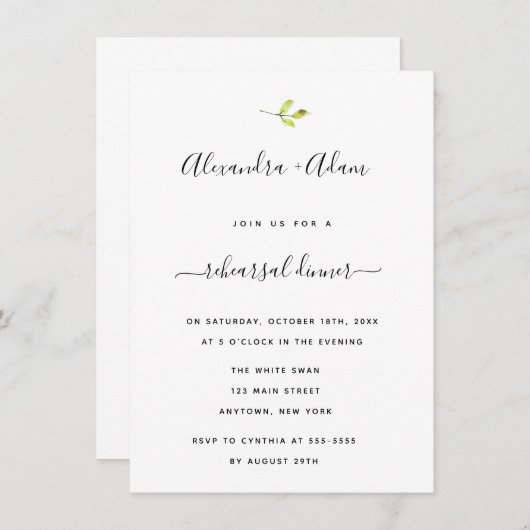 Moderne Greenery Rehearsal Dinner Invitations Kaart (Voorkant / Achterkant)