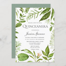 Moderne Greenery Summer Spring Quinceanera Invite Kaart