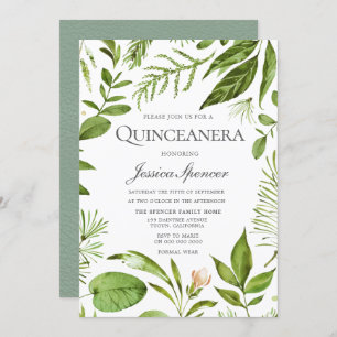Moderne Greenery Summer Spring Quinceanera Invite Kaart