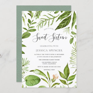 Moderne Greenery Summer Spring Sweet 16 Invite Kaart