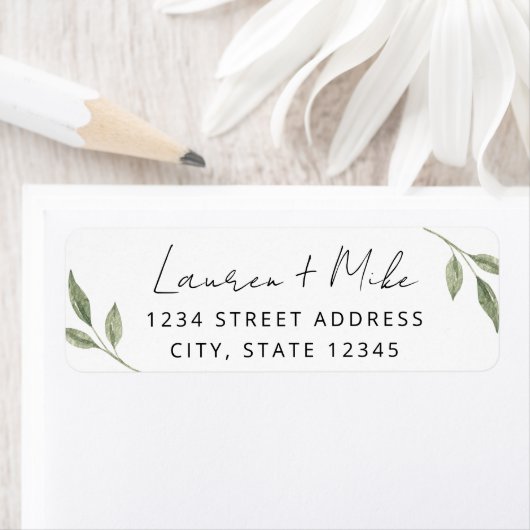 Moderne Greenery Wedding Return-adreslabels Etiket (Insitu)