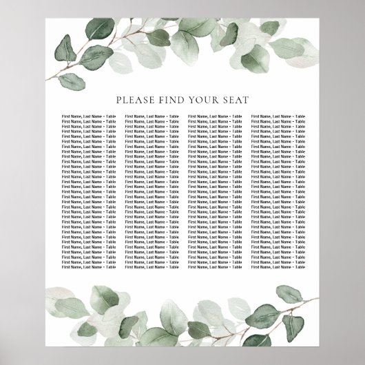 Moderne Greenery Wedding Zitting Grafiek Poster (Voorkant)