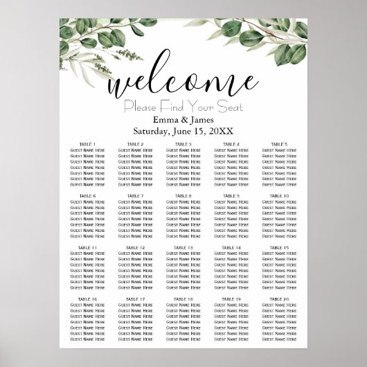 Moderne Greenery Wedding Zitting Grafiek Poster (Voorkant)